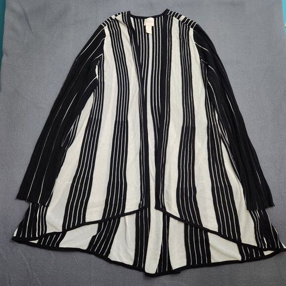 Chico's Women 0 US S Cardigan Sweater Black White Striped Knit Open Front - Picture 1 of 10